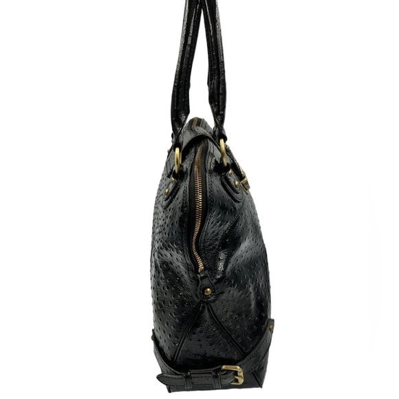 LILY VASAELINI Ostrich Skin Leather Satchel Black - Picture 9 of 13